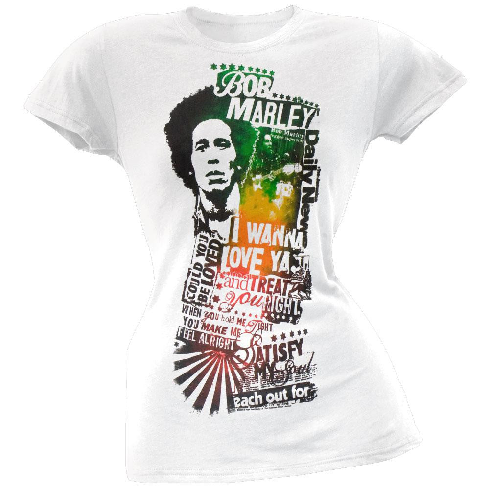 Bob Marley - Wanna Love Ya Juniors T-Shirt Juniors T-Shirts Bob Marley SM White