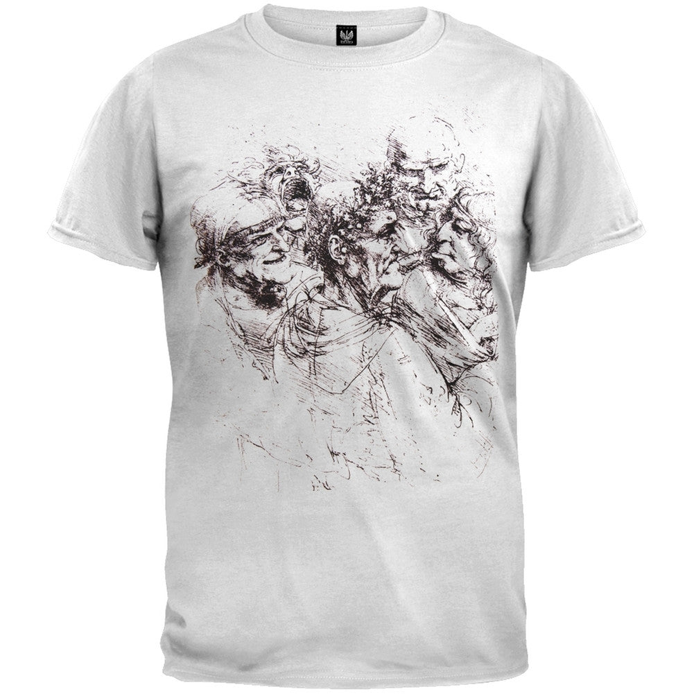 Five Grotesque Heads White Adult T-Shirt Men's T-Shirts Old Glory 2XL White