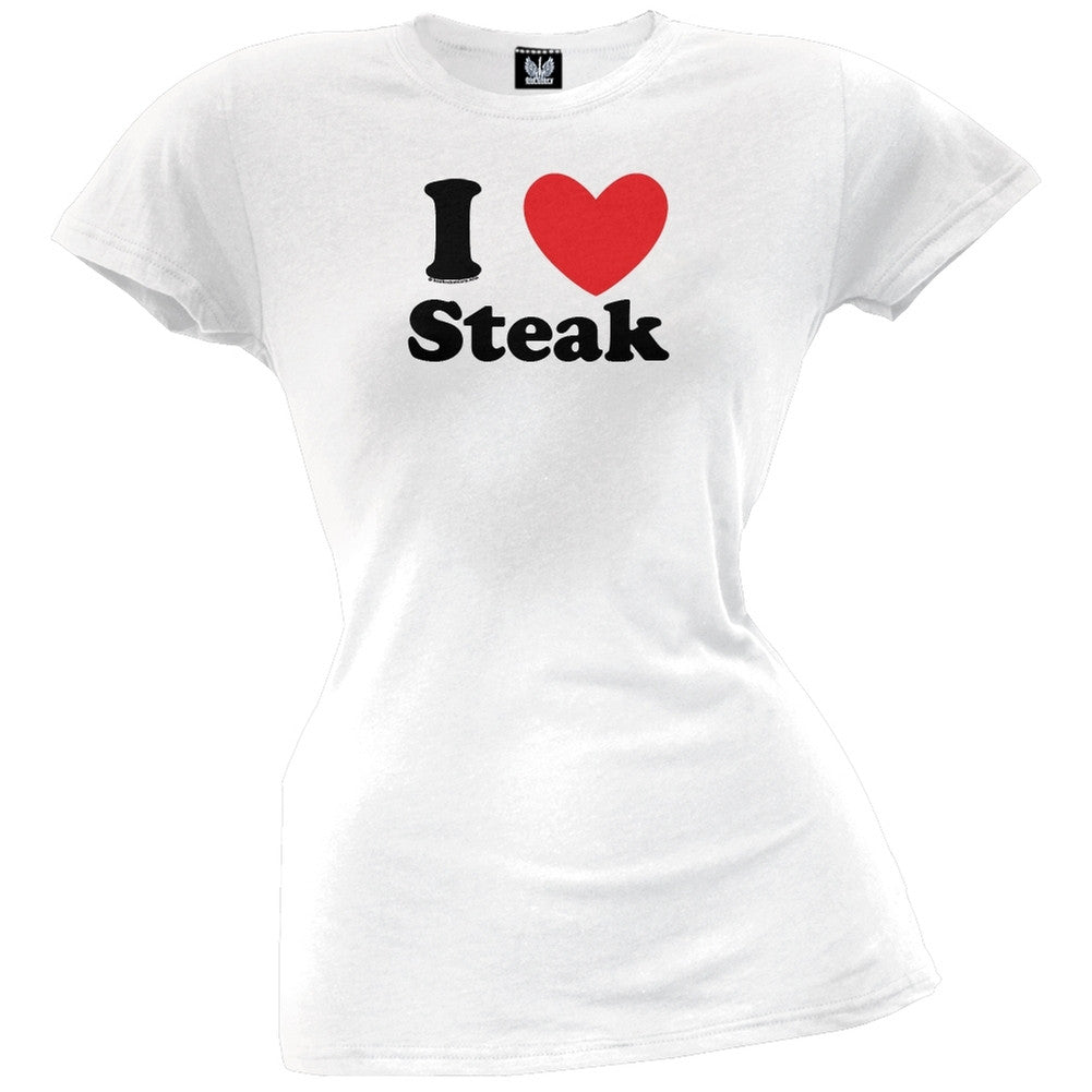 I Heart Steak Juniors T-Shirt Juniors T-Shirts Old Glory LG White