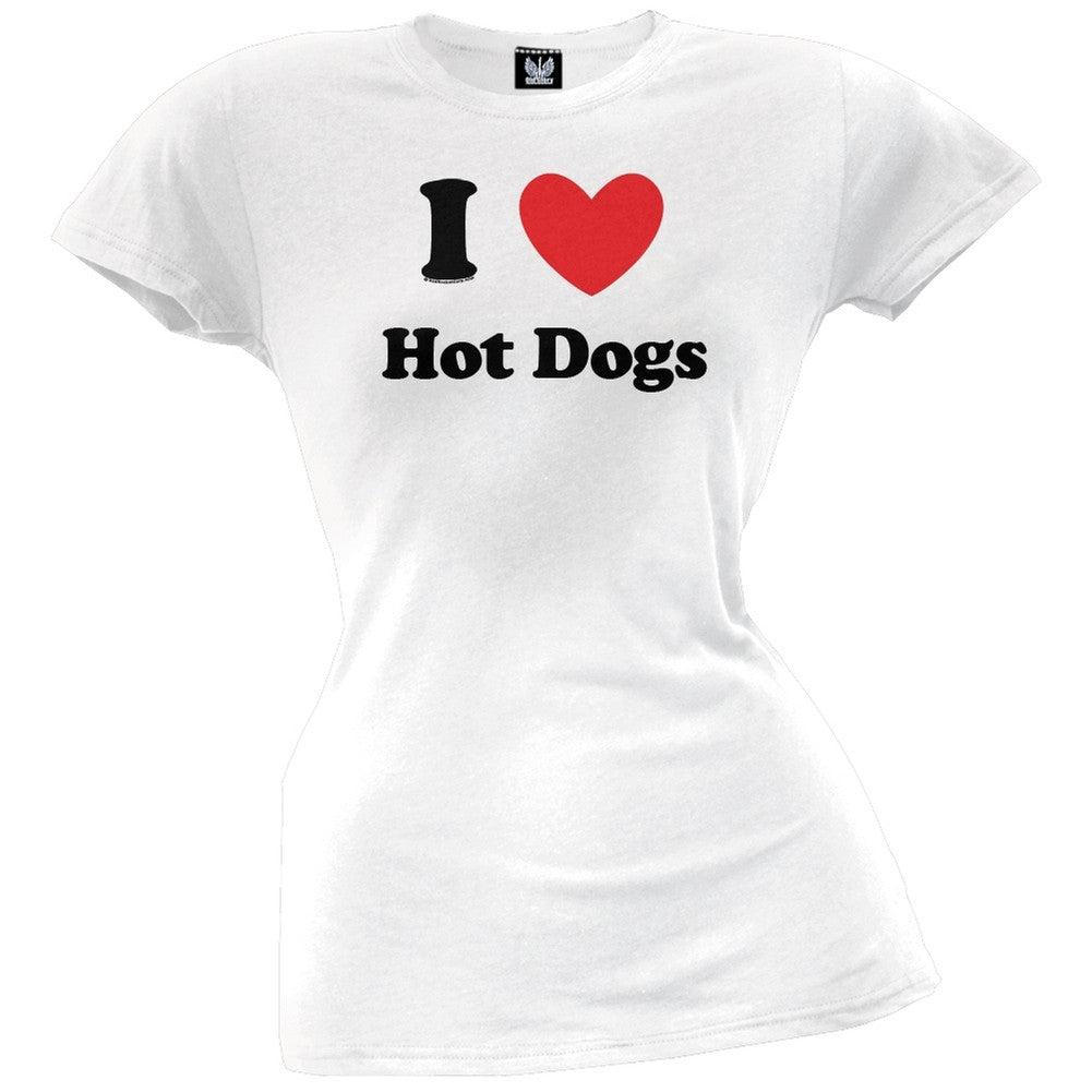 I Heart Hot Dogs Juniors T-Shirt Juniors T-Shirts Old Glory LG White