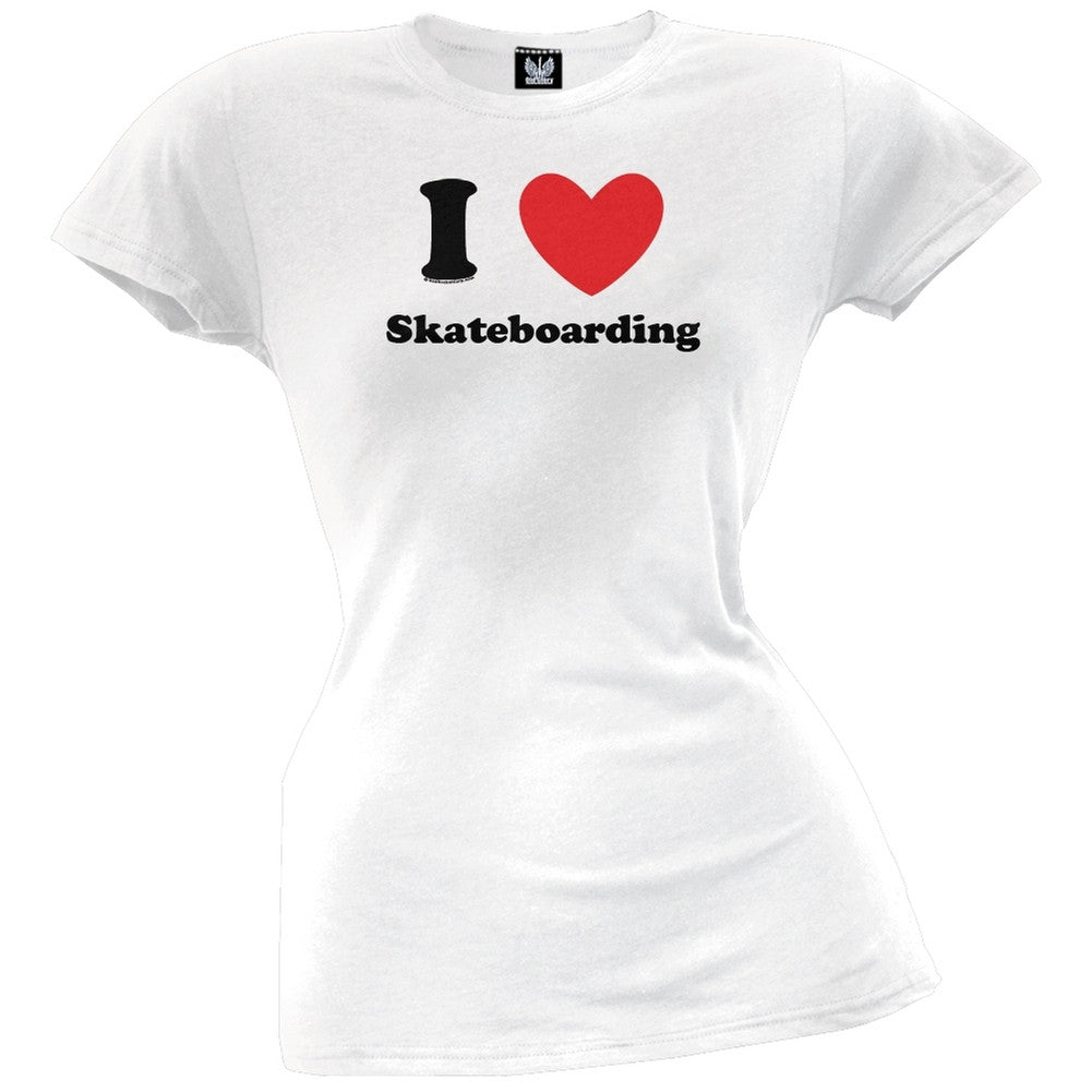 I Heart Skateboarding Juniors T-Shirt Juniors T-Shirts Old Glory LG White