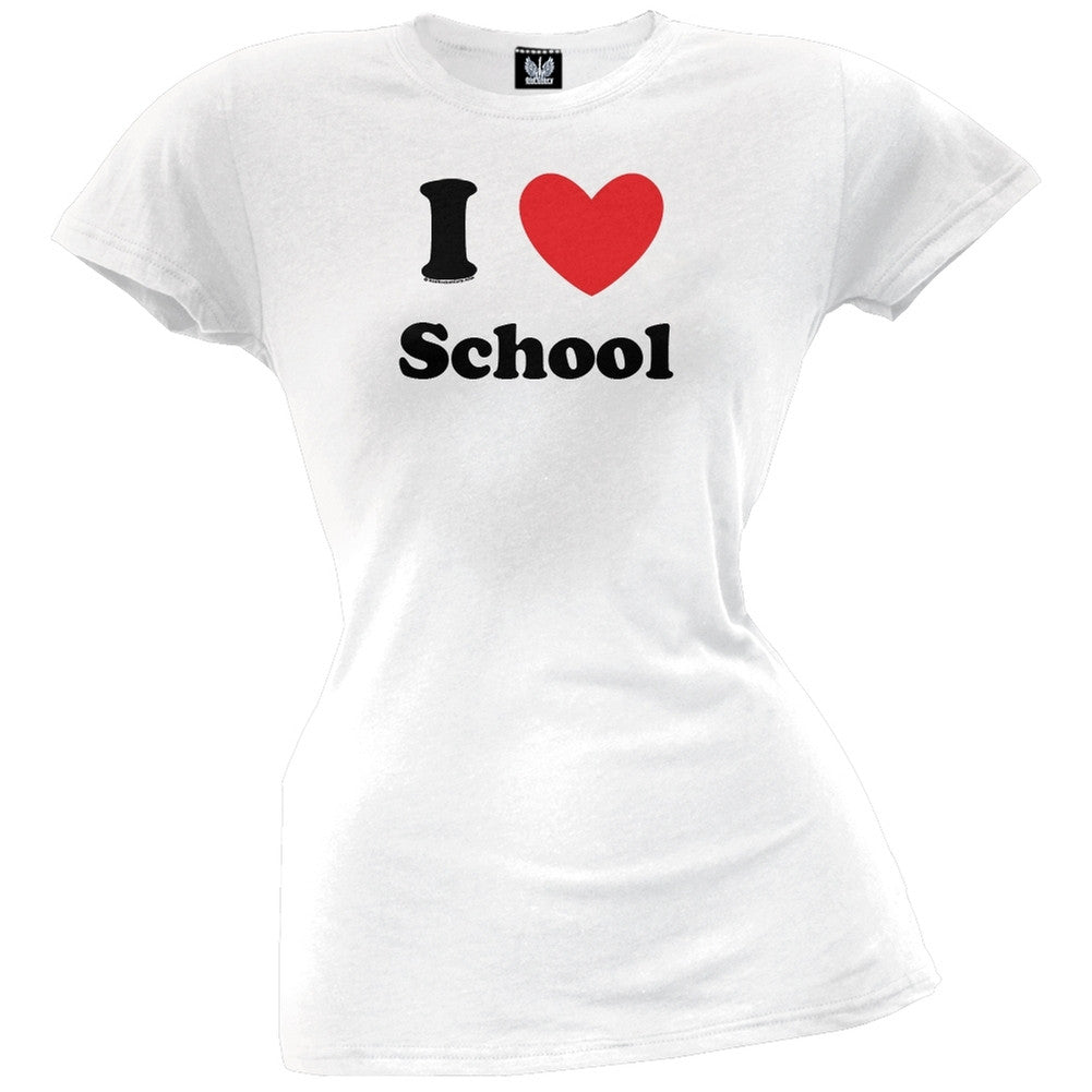 I Heart School Juniors T-Shirt Juniors T-Shirts Old Glory LG White