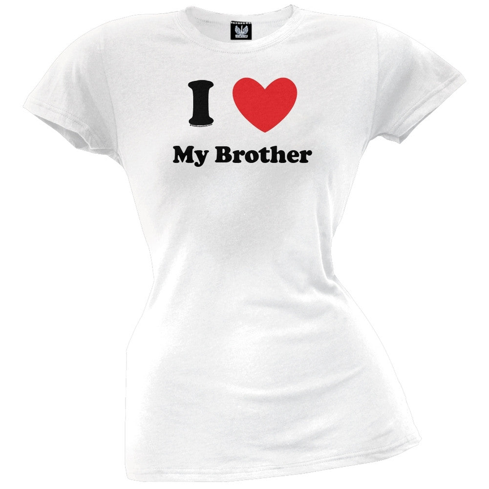 I Heart My Brother Juniors T-Shirt Juniors T-Shirts Old Glory LG White