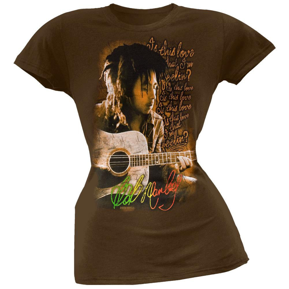 Bob Marley - Is This Love Juniors Brown T-Shirt Juniors T-Shirts Bob Marley SM Brown