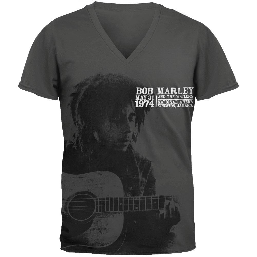 Bob Marley - National Arena 1974 Soft V-Neck T-Shirt Men's T-Shirts Bob Marley SM Grey