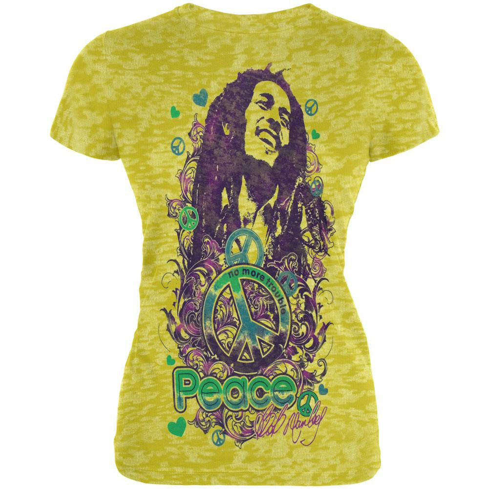 Bob Marley - Peace Juniors Burnout T-Shirt Juniors T-Shirts Bob Marley SM Yellow