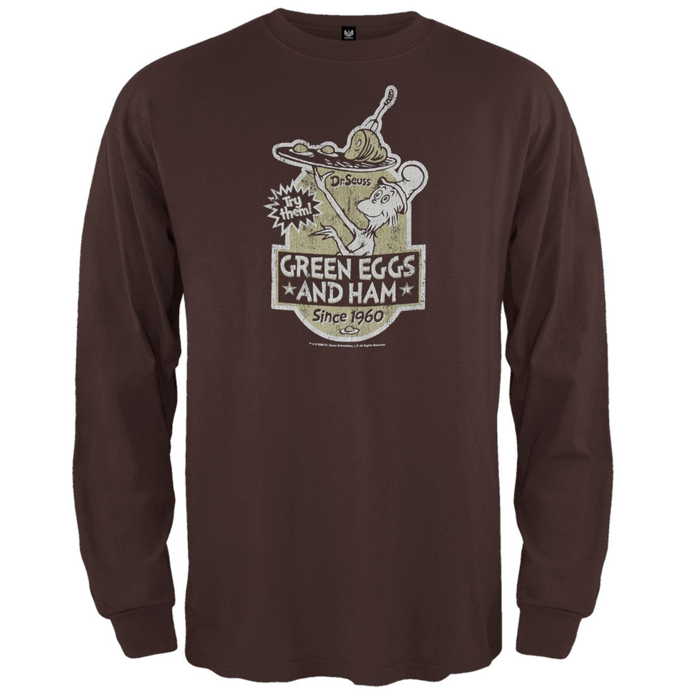 Dr. Seuss - Green Eggs Label Long Sleeve T-Shirt Men's Long Sleeves Dr. Seuss SM Brown