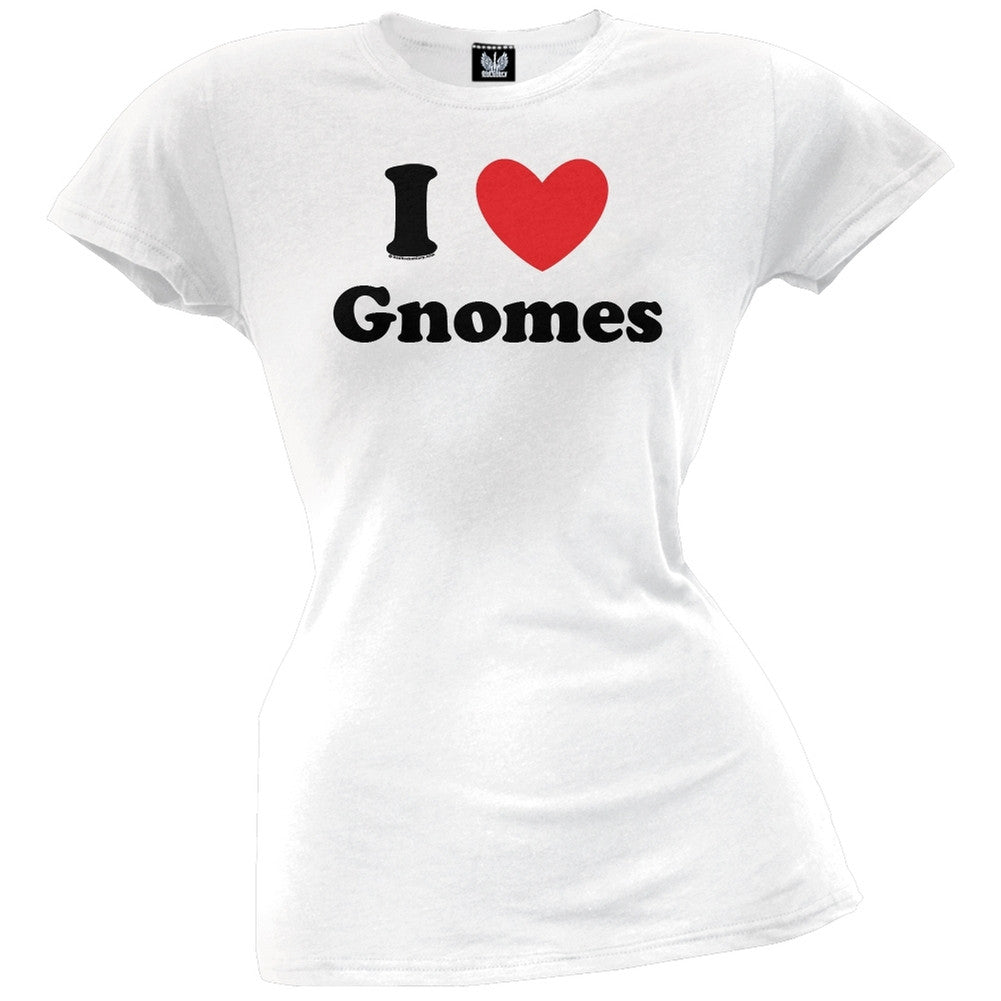 I Heart Gnomes Juniors T-Shirt Juniors T-Shirts Old Glory LG White