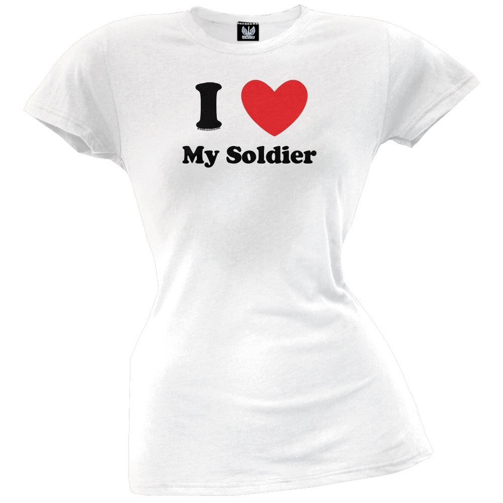 I Heart My Soldier Juniors T-Shirt Juniors T-Shirts Old Glory LG White