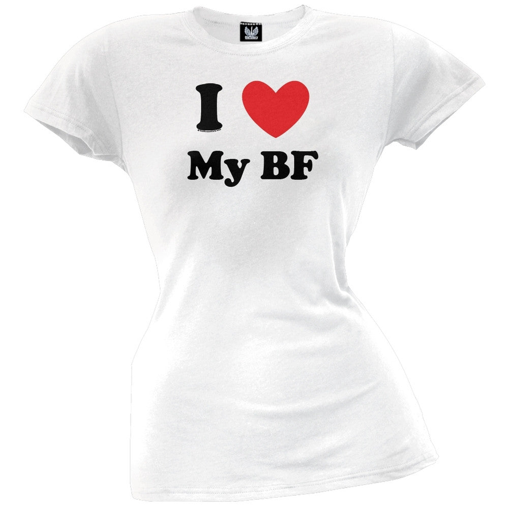 I Heart My BF Juniors T-Shirt Juniors T-Shirts Old Glory LG White