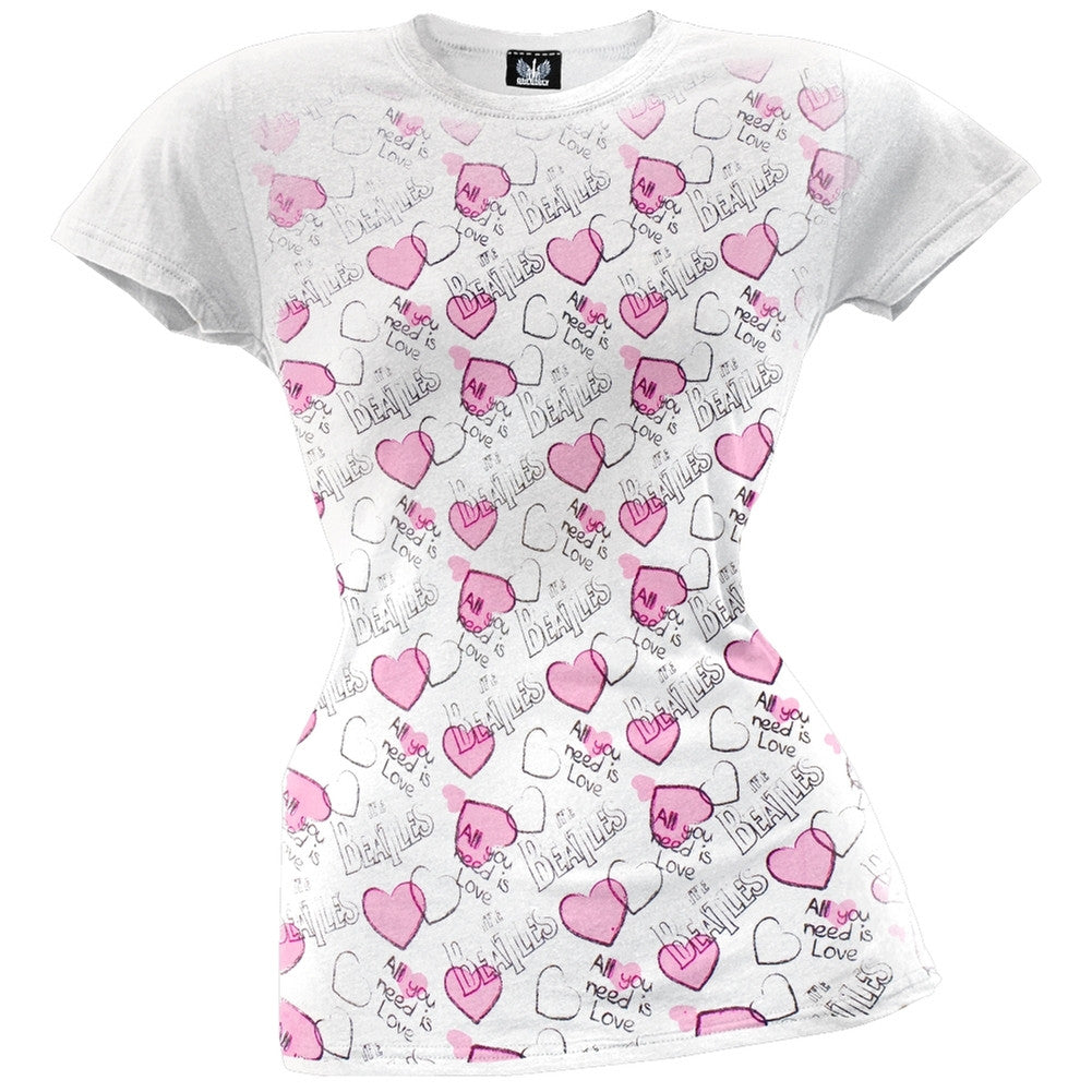 The Beatles - All You Need Hearts Juniors T-Shirt Juniors T-Shirts The Beatles MD White