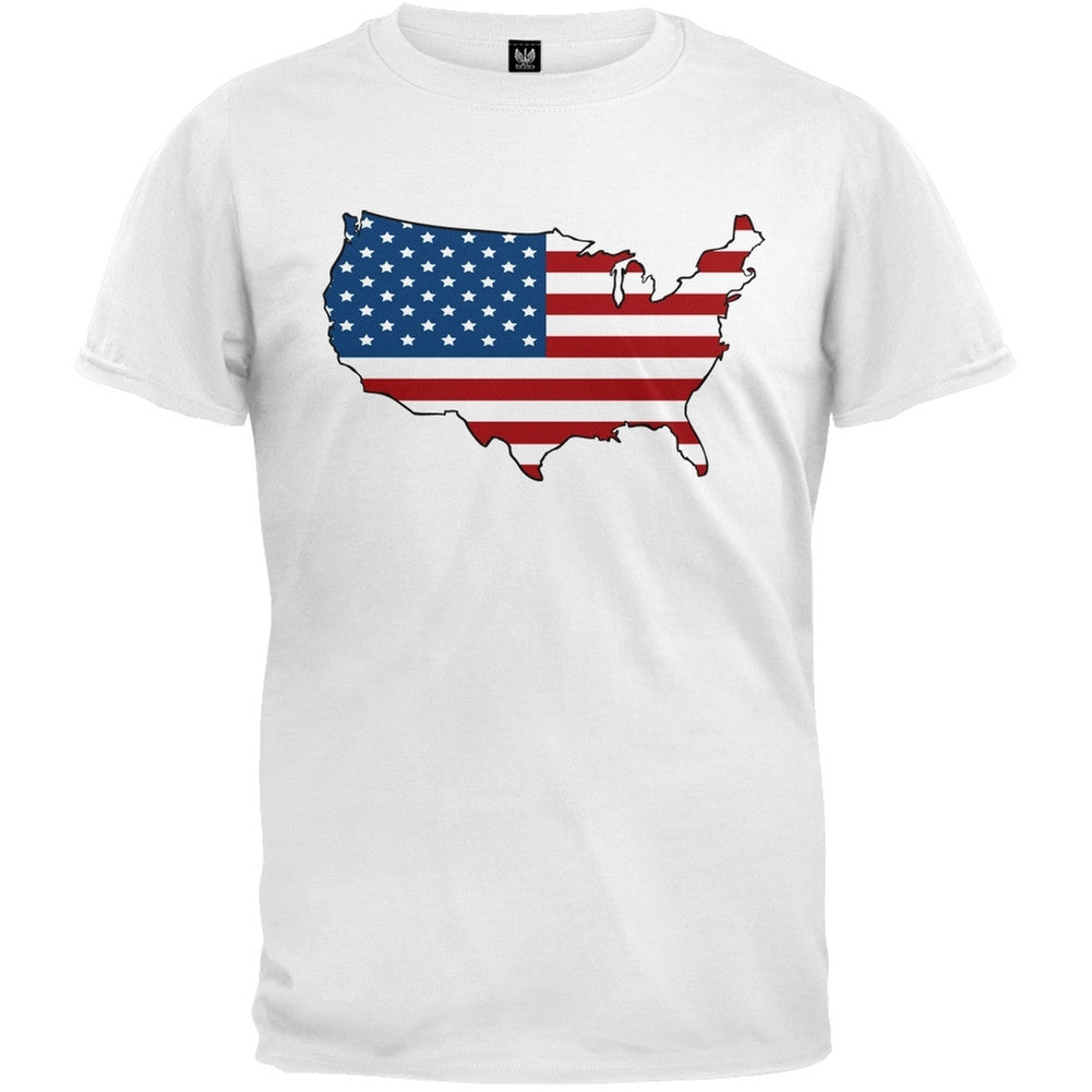 USA Outline T-Shirt Men's T-Shirts Old Glory 2XL White