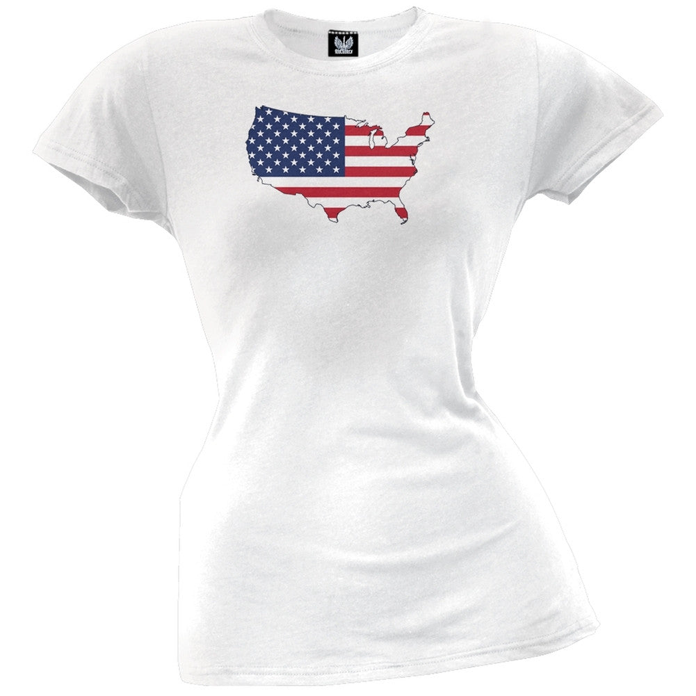 USA Outline Juniors T-Shirt Juniors T-Shirts Old Glory LG White