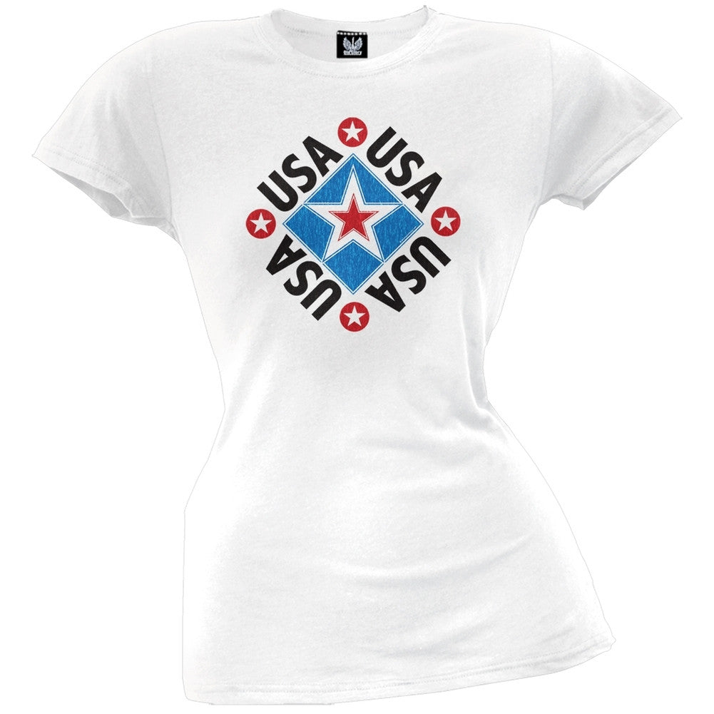 USA Diamond Juniors T-Shirt Juniors T-Shirts Old Glory LG White