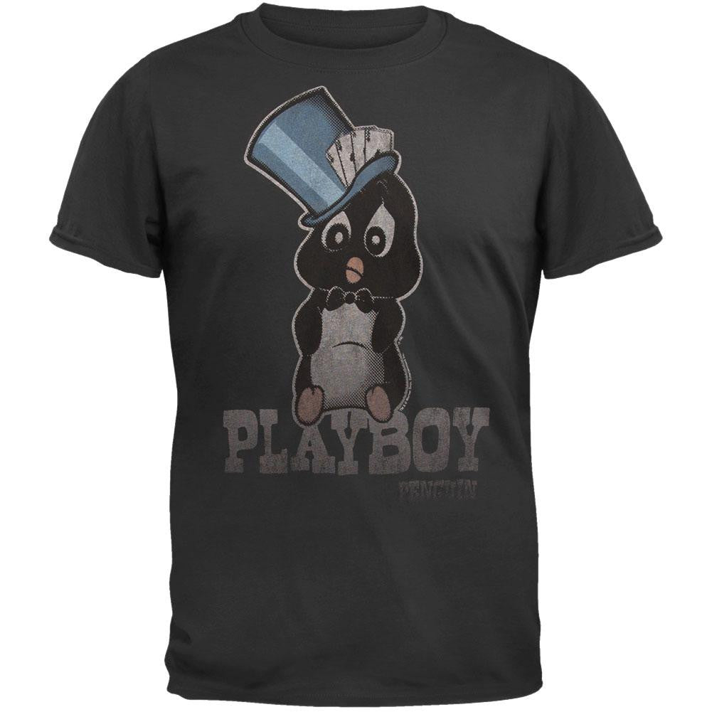 Looney Tunes - Playboy Penguin Adult Soft Black T-Shirt Men's T-Shirts Looney Tunes SM Black