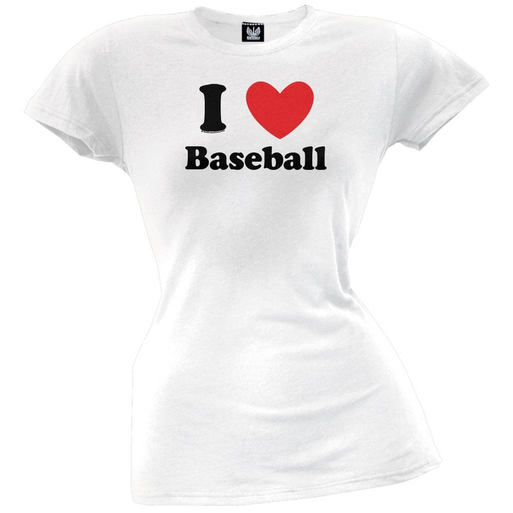 I Heart Baseball Juniors T-Shirt Juniors T-Shirts Old Glory LG White