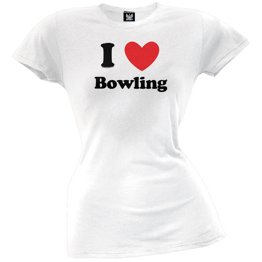 I Heart Bowling Juniors T-Shirt Juniors T-Shirts Old Glory LG White