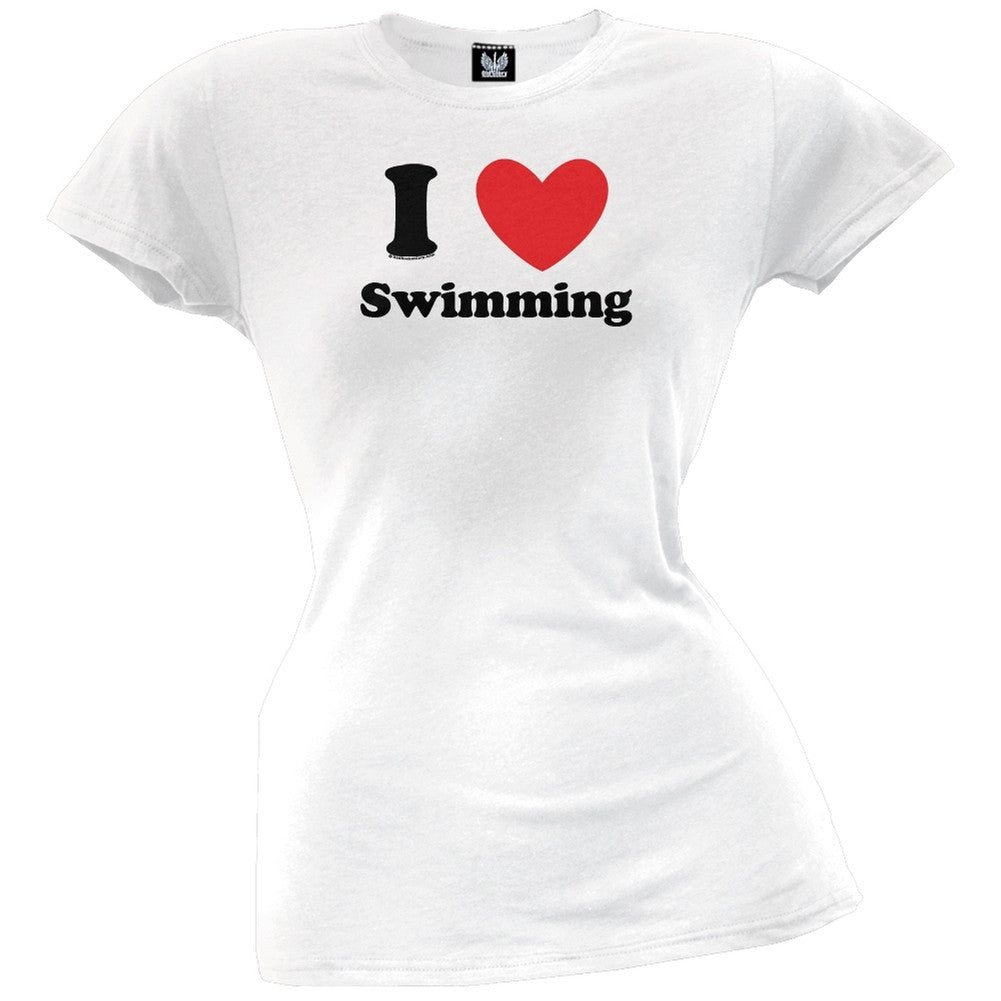 I Heart Swimming Juniors T-Shirt Juniors T-Shirts Old Glory LG White