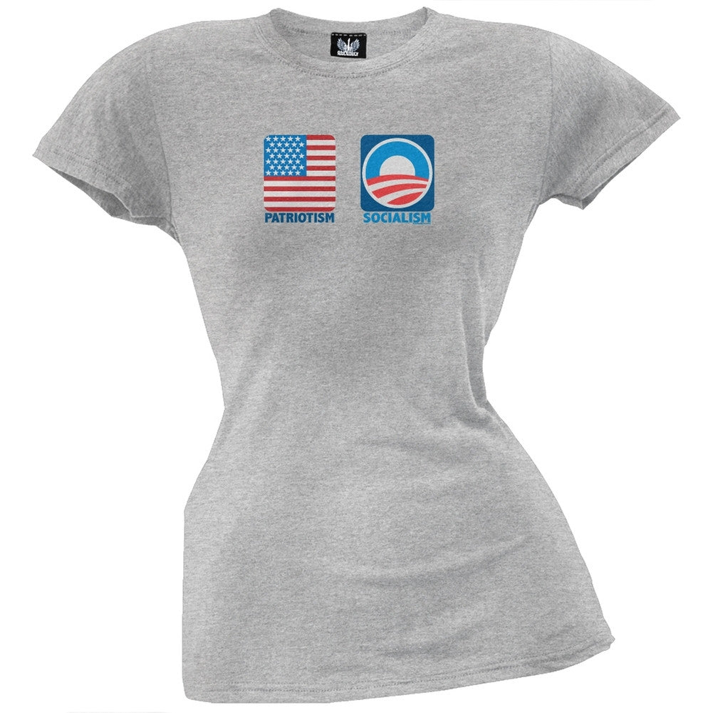 Patriotism & Socialism Juniors T-Shirt Juniors T-Shirts Old Glory LG Grey
