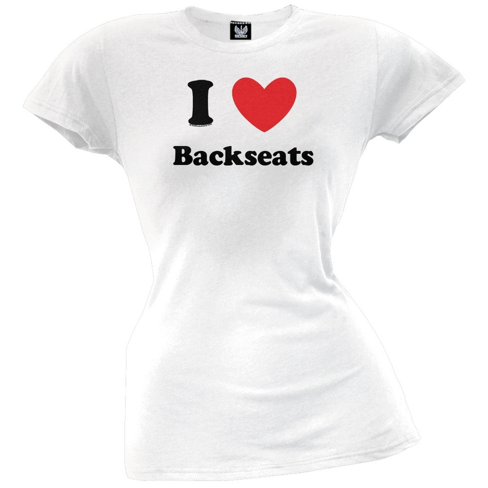 I Heart Backseats Juniors T-Shirt Juniors T-Shirts Old Glory LG White