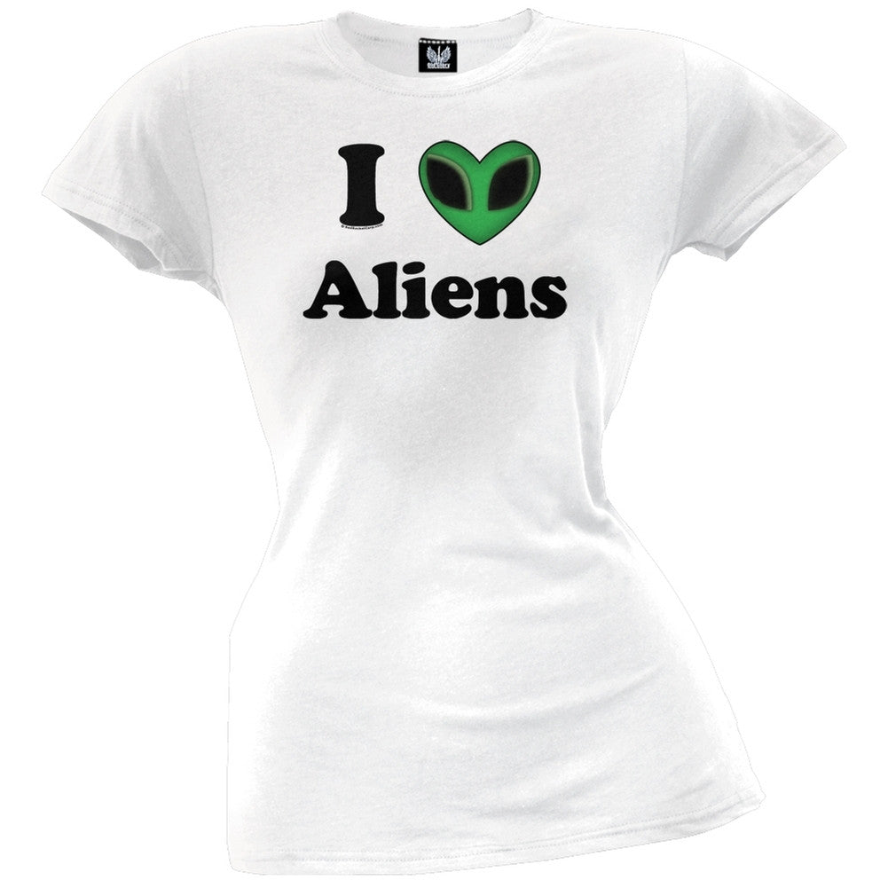 I Heart Aliens Juniors T-Shirt Juniors T-Shirts Old Glory LG White