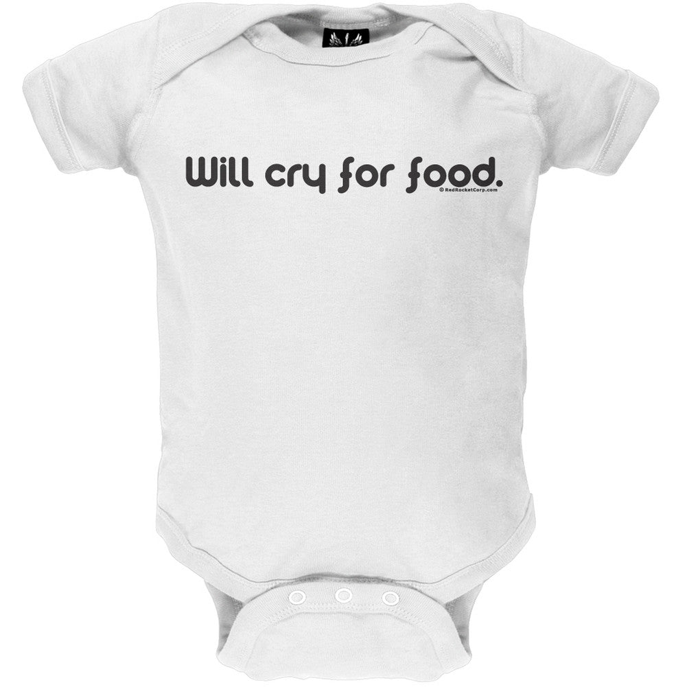 Will Cry For Food Baby One Piece Baby One Piece Old Glory 0-3M White