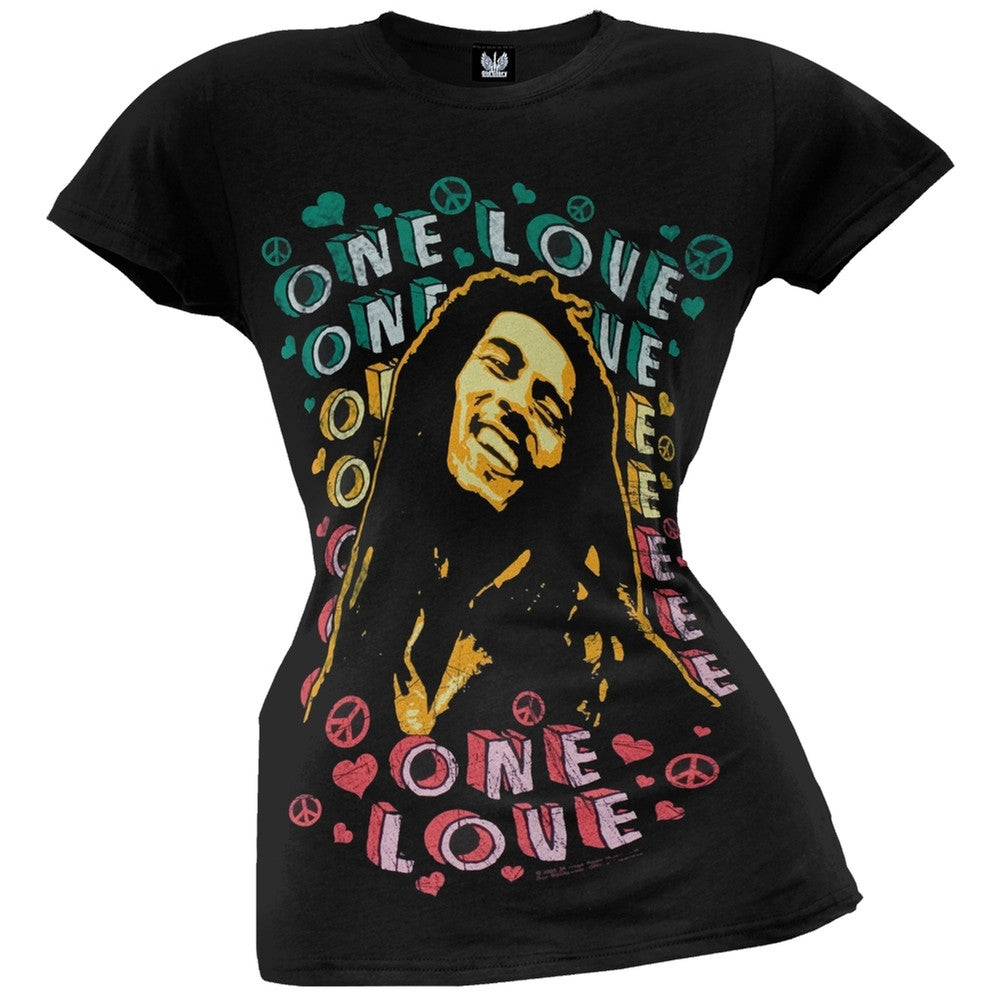 Bob Marley - One Love Peace Graphic Juniors T-Shirt Juniors T-Shirts Bob Marley XS