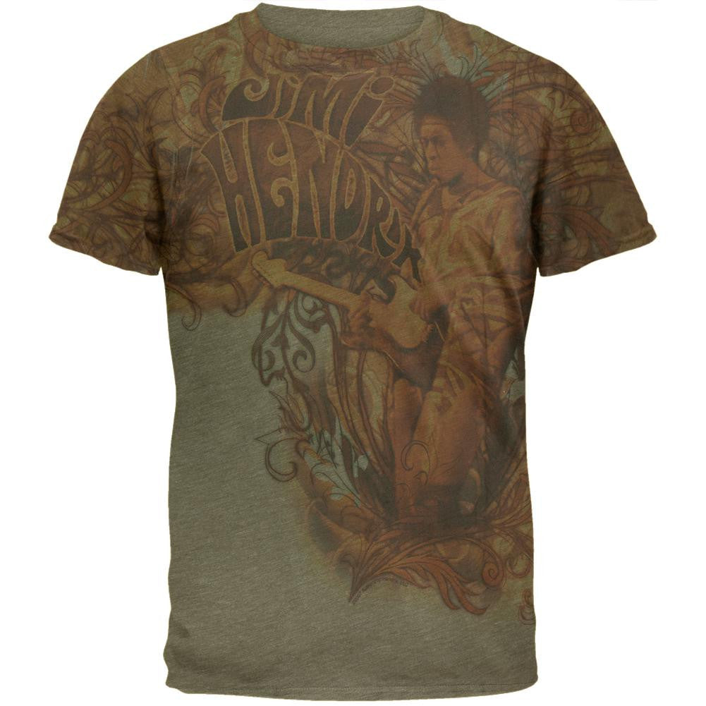 Jimi Hendrix - Scrollwork Jam Soft T-Shirt Men's T-Shirts Jimi Hendrix SM Green