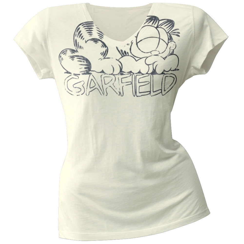 Garfield - Sleeping Juniors V-Neck Juniors T-Shirts Garfield