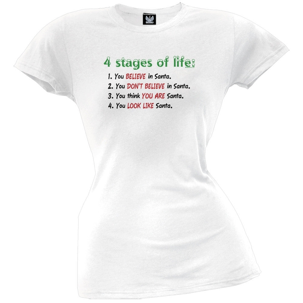4 Stages Of Life Holiday Juniors T-Shirt Juniors T-Shirts Old Glory LG White