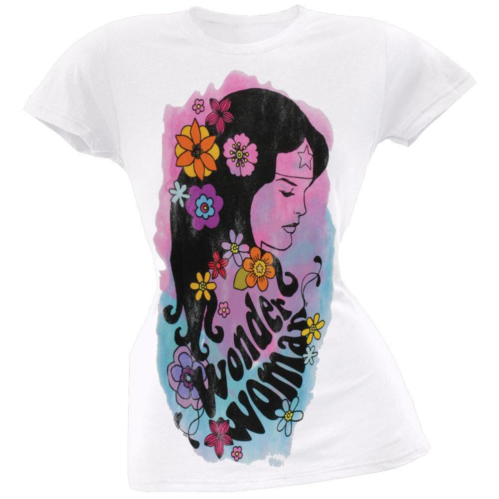 Wonder Woman - Flowers Juniors T-Shirt Juniors T-Shirts Wonder Woman MD White