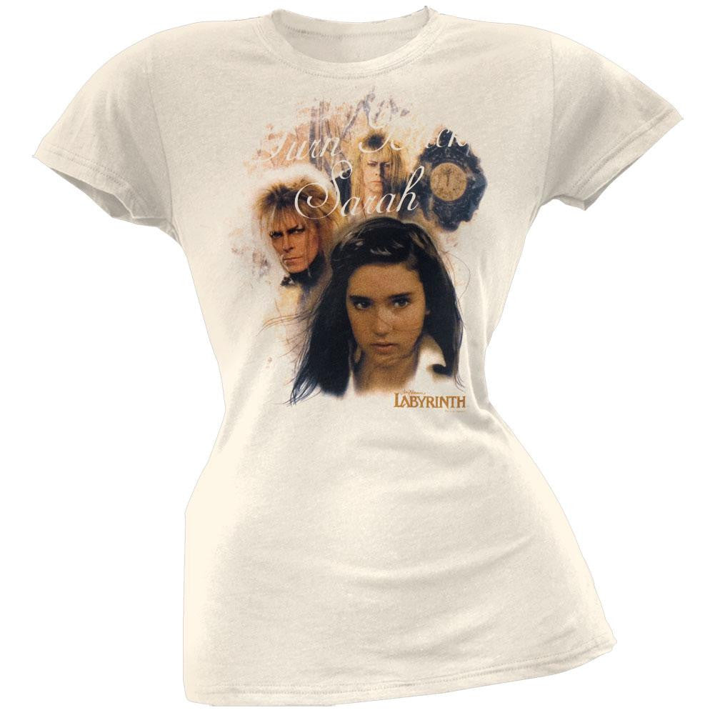 Labyrinth - Turn Back Sarah Juniors T-Shirt Juniors T-Shirts Labyrinth SM Off-White