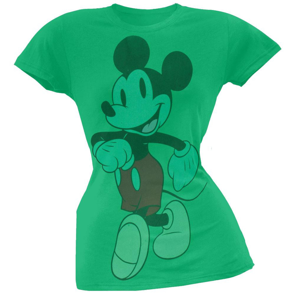 Mickey Mouse - Walking Green Juniors T-Shirt Juniors T-Shirts Mickey Mouse LG Green