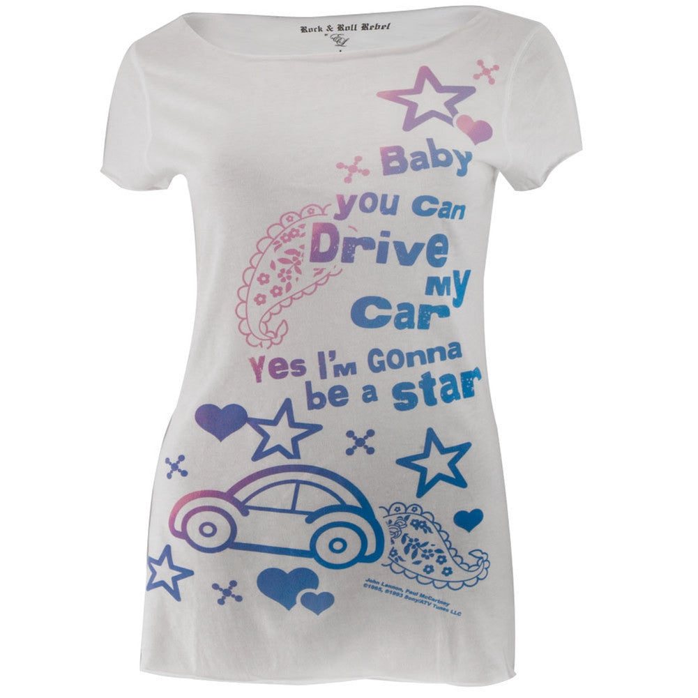 Beatles - Drive My Car Juniors T-Shirt Juniors T-Shirts The Beatles LG White