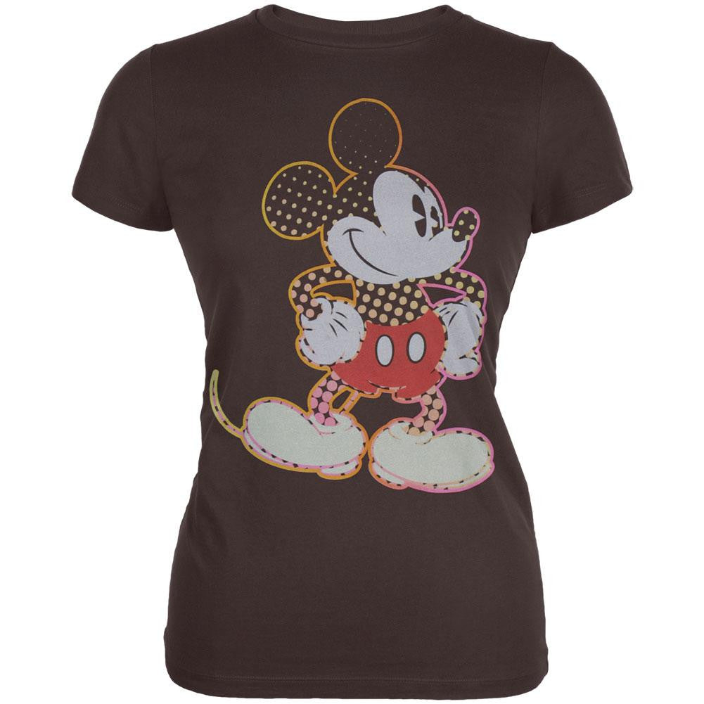 Mickey Mouse - Neon Dots Juniors T-Shirt Juniors T-Shirts Mickey Mouse LG Brown