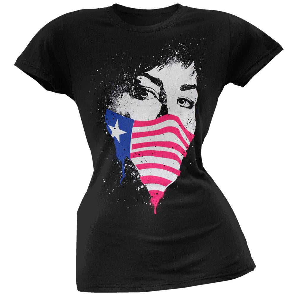 Green Day - Flag Mask Juniors T-Shirt Juniors T-Shirts Green Day LG Black