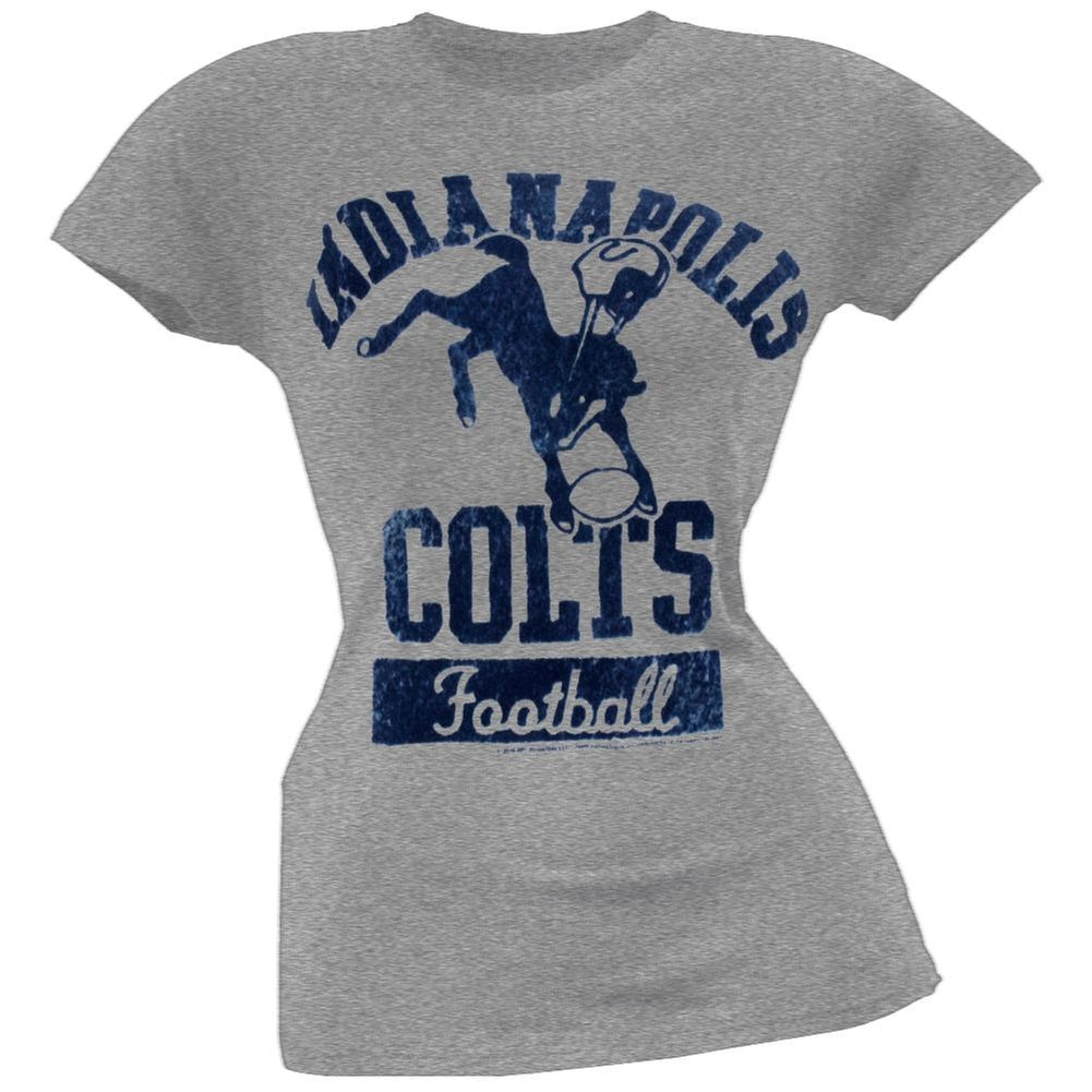 Indianapolis Colts - Vintage Flock Logo Juniors T-Shirt Juniors T-Shirts Indianapolis Colts LG Grey