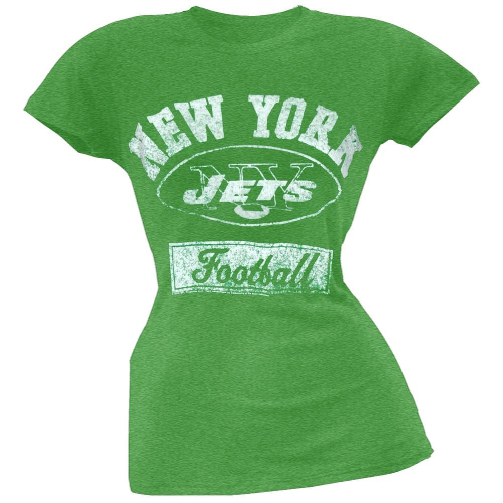 New York Jets - Vintage Flock Logo Juniors T-Shirt Juniors T-Shirts New York Jets LG Green