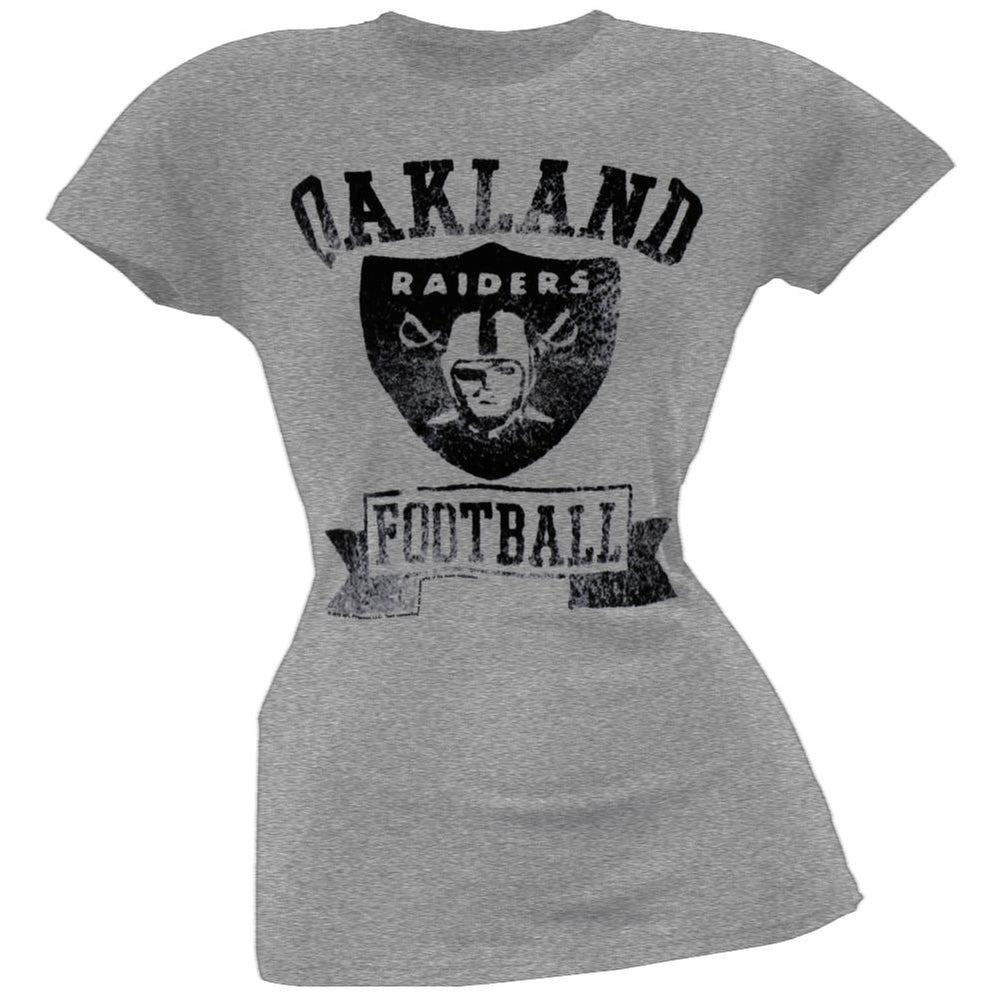 Oakland Raiders - Vintage Flock Logo Juniors T-Shirt Juniors T-Shirts Oakland Raiders LG Grey