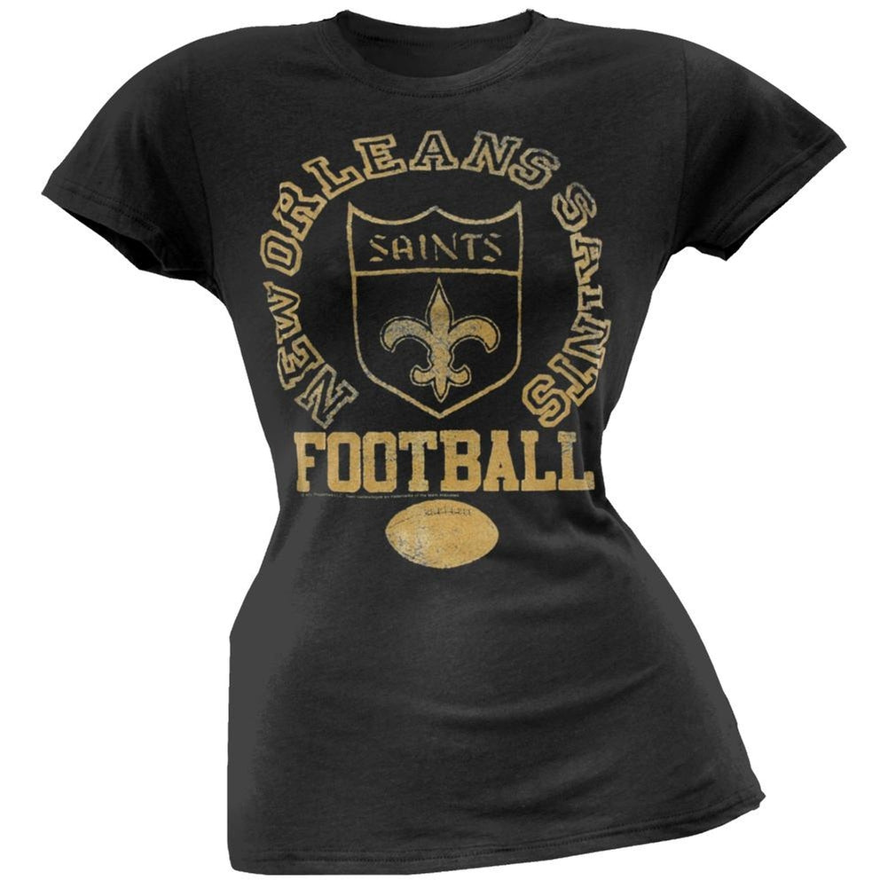 New Orleans Saints - Vintage Flock Logo Juniors T-Shirt Juniors T-Shirts New Orleans Saints LG Black
