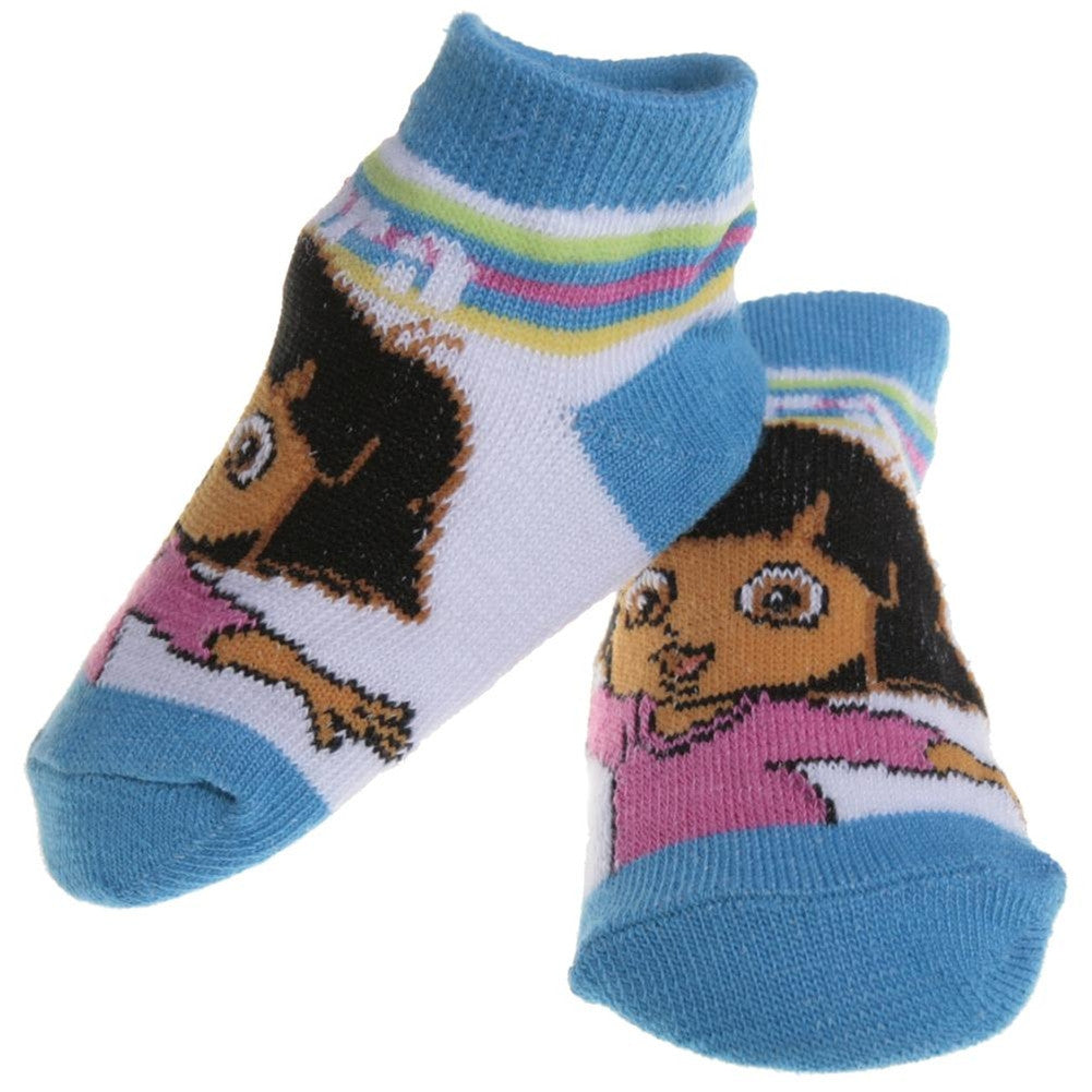Dora The Explorer - Blue Multi-Color Striped Baby Socks Infant Socks Dora The Explorer 0-6M Multi