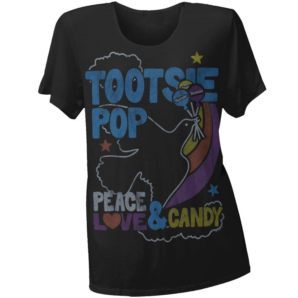 Tootsie Pop - Peace Love Candy Juniors Boyfriend T-Shirt Juniors T-Shirts Tootsie LG Black