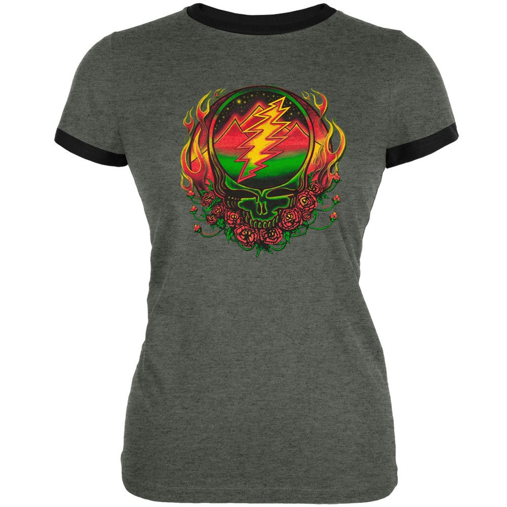 Grateful Dead - Scarlet Fire SYF Dark Grey Juniors Ringer T-Shirt Juniors T-Shirts Grateful Dead