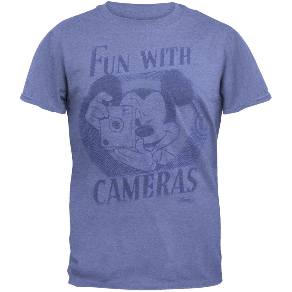 Mickey Mouse - Fun With Cameras Soft T-Shirt Men's T-Shirts Mickey Mouse LG Light Blue