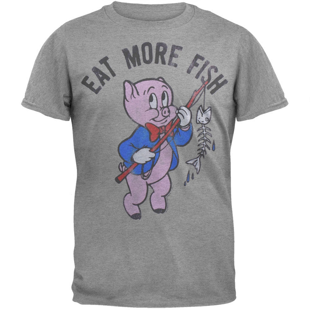 Looney Tunes - Eat More Fish Soft T-Shirt Men's T-Shirts Looney Tunes LG Grey