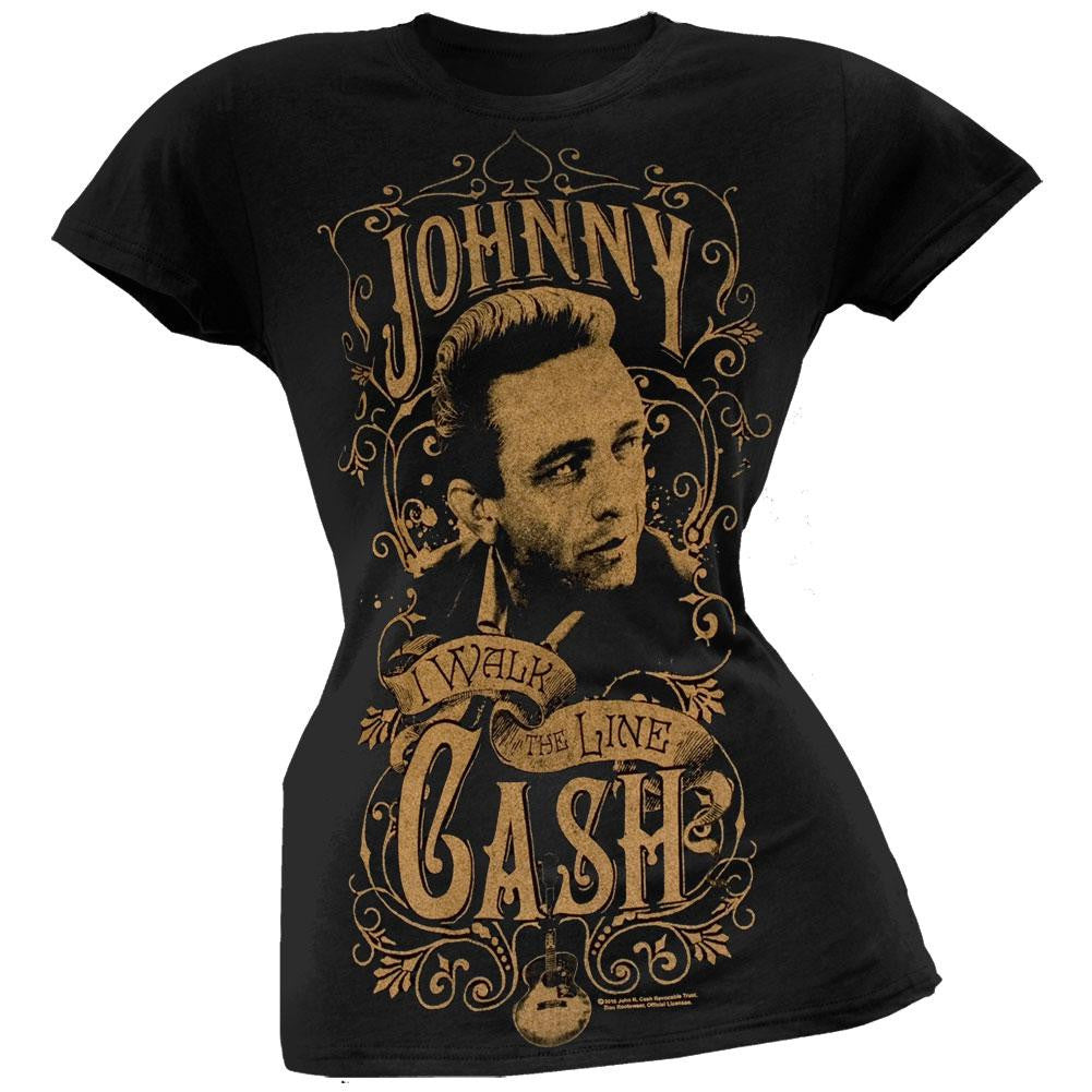 Johnny Cash - Walk The Line Juniors T-Shirt Juniors T-Shirts Johnny Cash LG Black