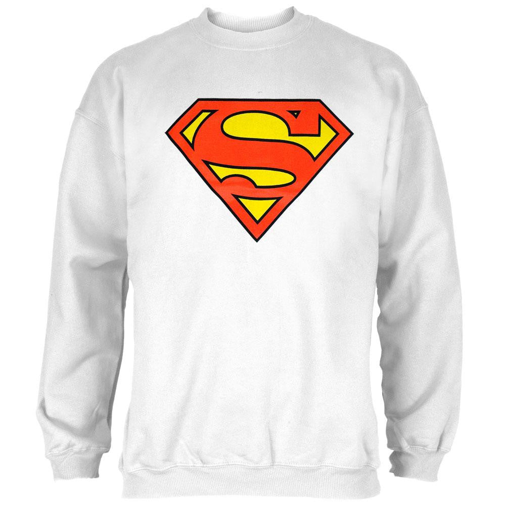 Superman - Shield Logo White Crew Neck Sweatshirt Men's Sweatshirts Superman 2XL White