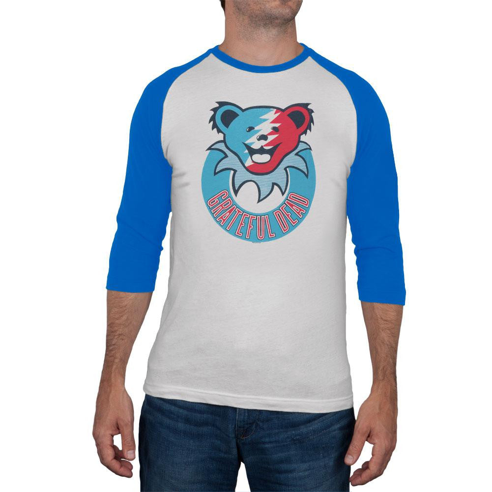 Grateful Dead - Smiley Bear Blue Raglan Men's Raglans Grateful Dead 2XL White