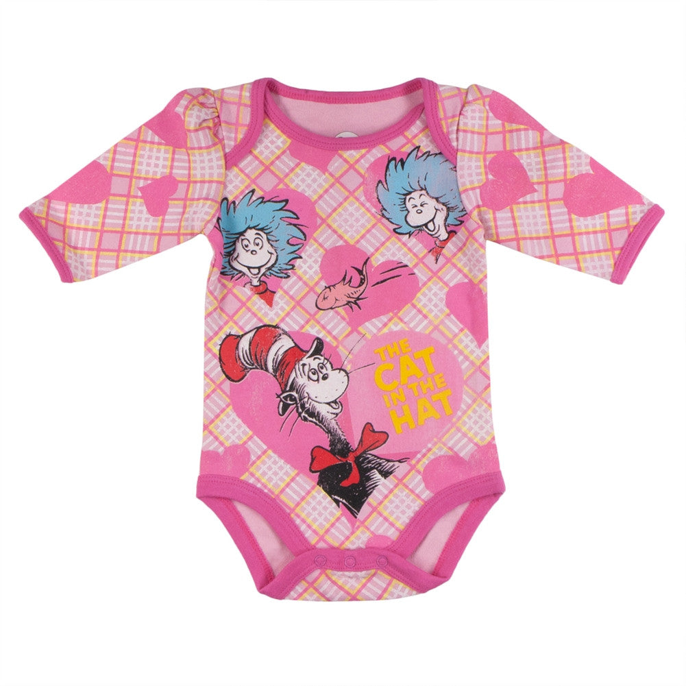 Dr. Seuss - Cats Hearts Friends Long Sleeve Baby One Piece Baby One Piece Dr. Seuss 0-3M Pink