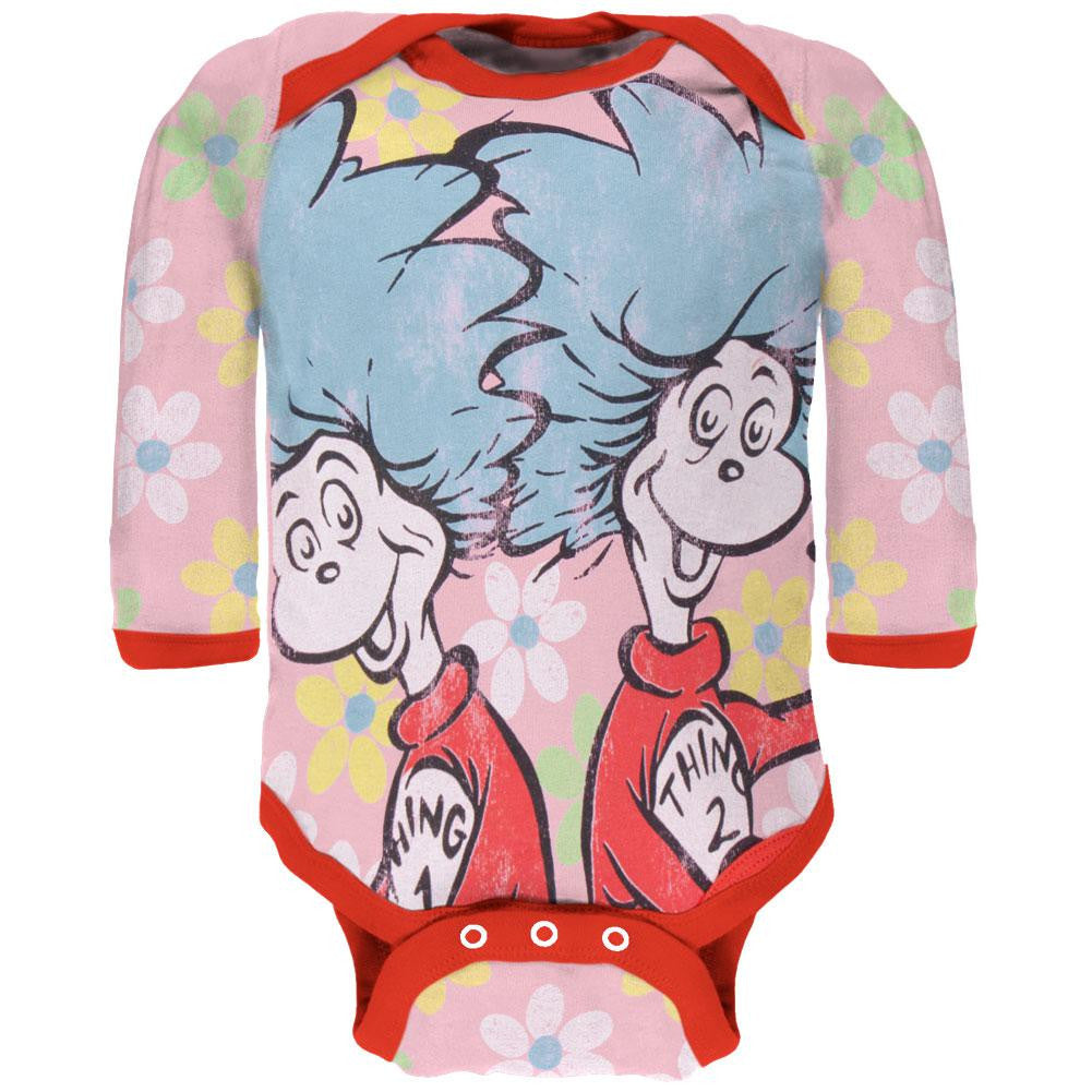 Dr. Seuss - Flowery Things Long Sleeve Baby One Piece Baby One Piece Dr. Seuss 0-3M Pink